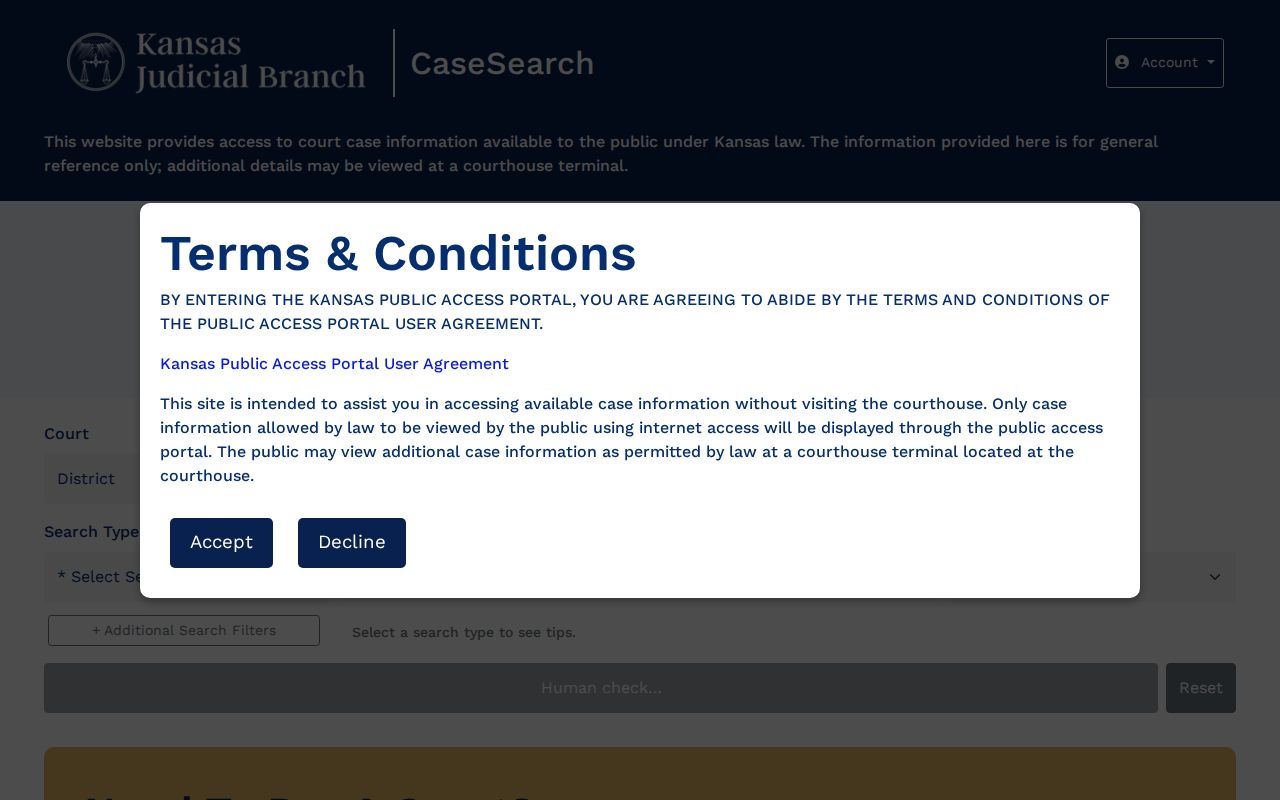 Kansas CaseSearch public notice for Greeley County criminal docket searches