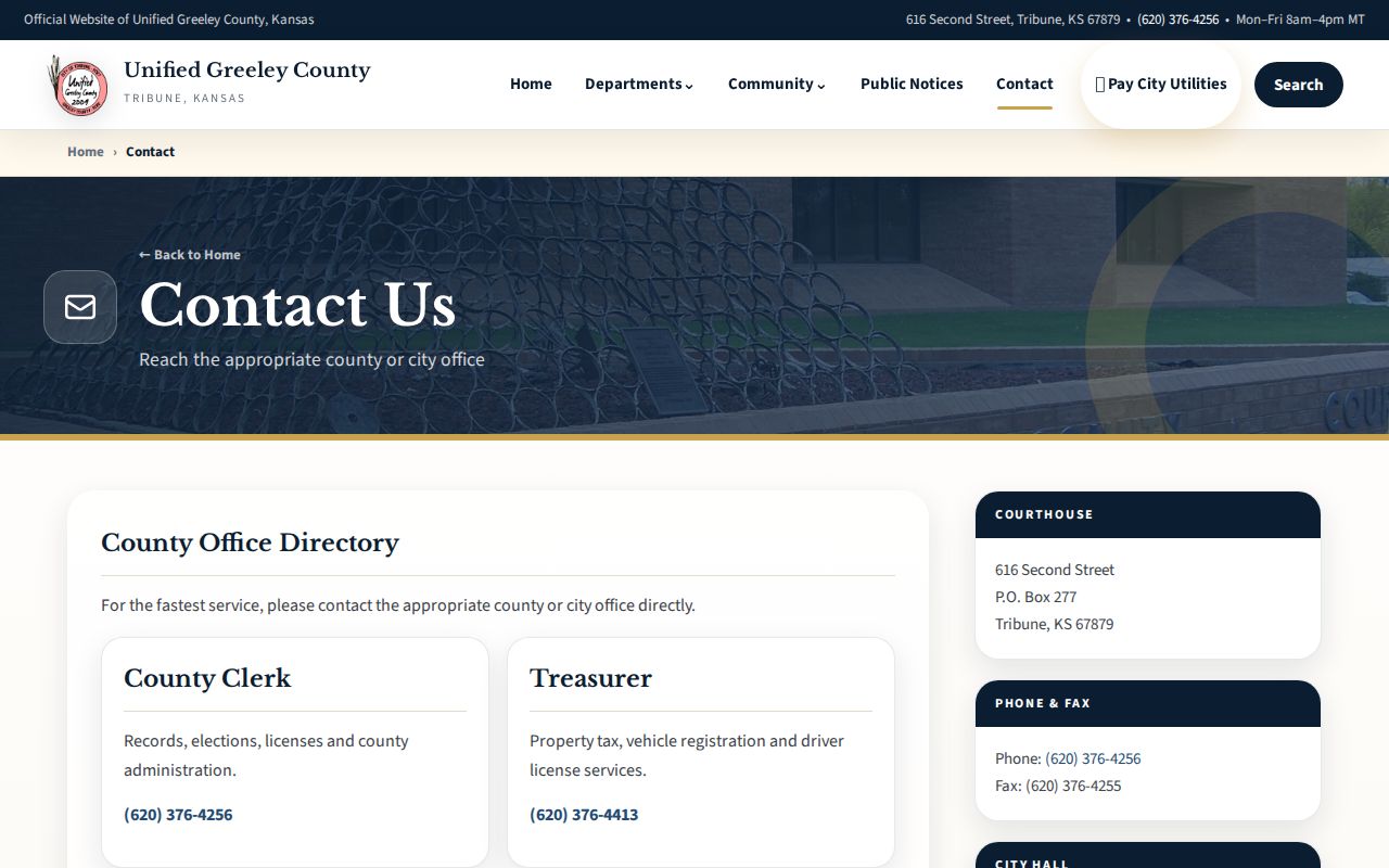 Greeley County courthouse and department contact routes