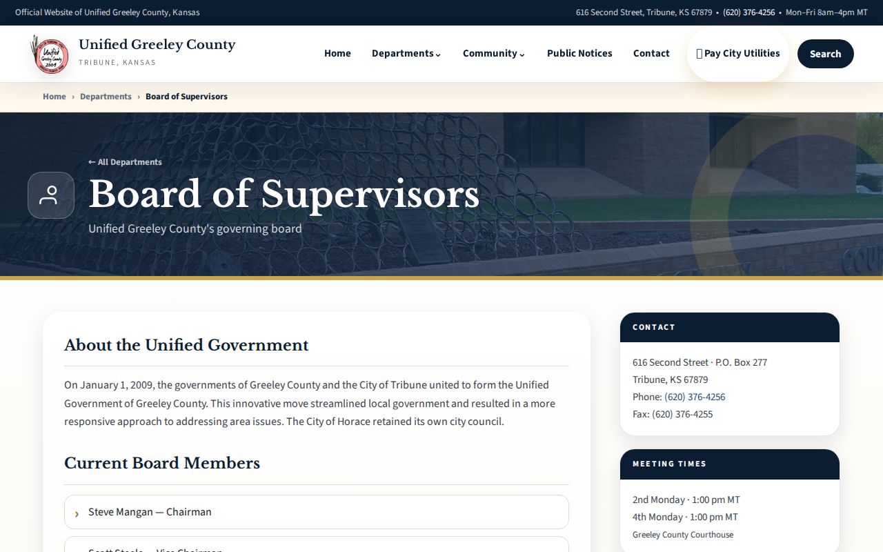 County board page documenting Tribune unification and Horace council