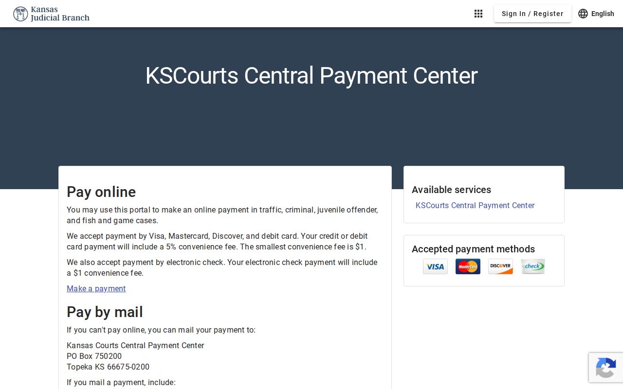 Kansas Courts Central Payment Center home page