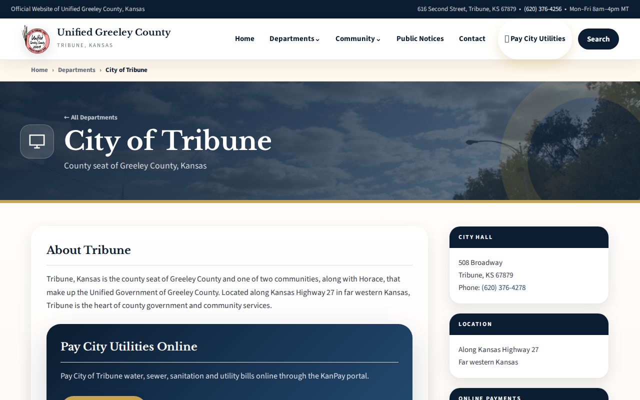 Official Tribune city contact page for Tribune court docket routing